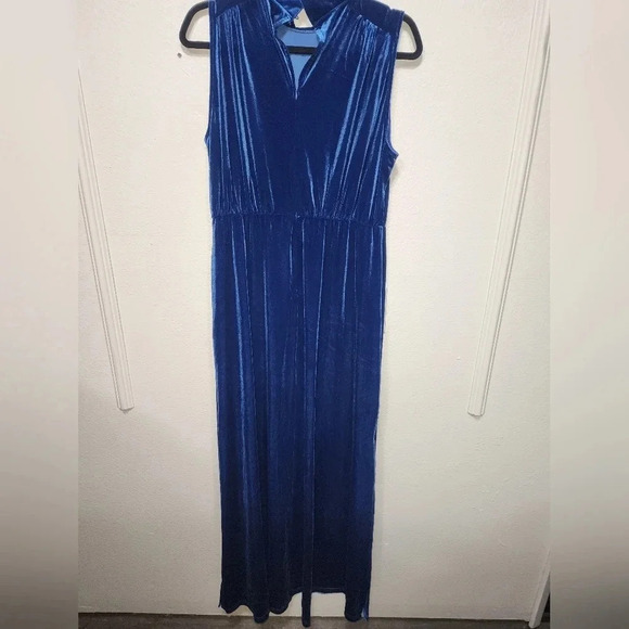 Lulus Classic Elegance Blue Velvet Sleeveless Mock Neck Maxi Dress L Party - Picture 11 of 12